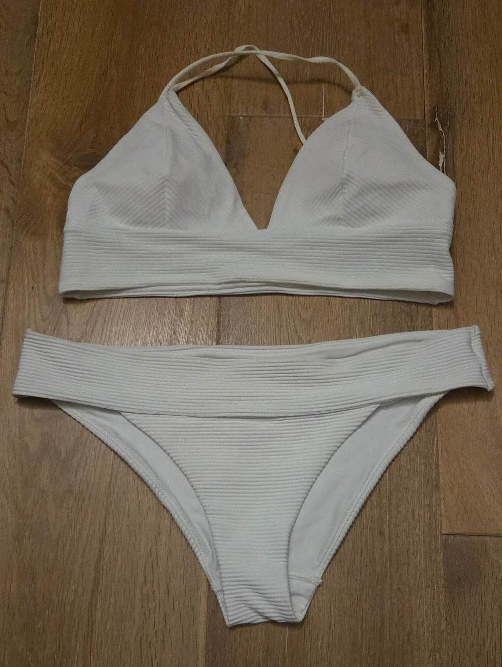 H&M White Ribbed Textured Bikini Top Bottom Set 8 / 10